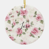 Pretty Pink Roses Romantic Love Keramik Ornament (Vorne)