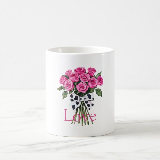 Pretty Pink Roses Western Cow Print Bow Kaffeetasse (Mittel)
