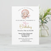 Pretty Pink Seashell und Perlen 25. Geburtstag Einladung (Stehend Vorderseite)