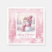 Pretty Pink Snowman Christmas Scene Napkins Kids Serviette (Vorderseite)