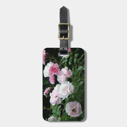 Pretty Pink und White Rose Flower Bushes. Floral, Gepäckanhänger (Vorderseite vertikal)