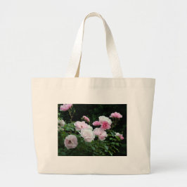 Pretty Pink und White Rose Flower Bushes. Floral, Jumbo Stoffbeutel