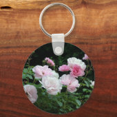 Pretty Pink und White Rose Flower Bushes. Floral, Schlüsselanhänger (Vorderseite)