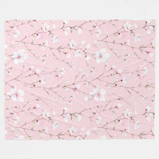 Pretty Pink White Flowers   Fleecedecke (Vorderseite (Horizontal))