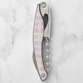 Pretty Pink White Plaid Stripes Bridal Shower Kellnermesser (Rückseite)