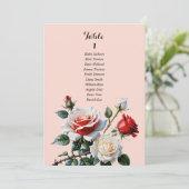 Pretty pink white red rose seating chart card einladung (Stehend Vorderseite)