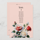Pretty pink white red rose seating chart card einladung (Vorne/Hinten)