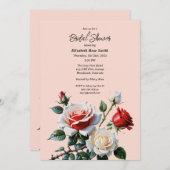 Pretty pink white red roses bridal shower einladung (Vorne/Hinten)