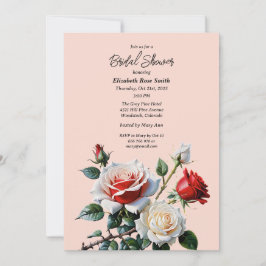 Pretty pink white red roses bridal shower einladung
