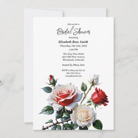 Pretty pink white red roses bridal shower einladung (Vorderseite)