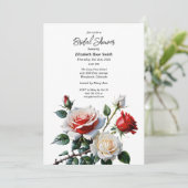 Pretty pink white red roses bridal shower einladung (Stehend Vorderseite)