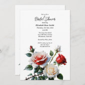 Pretty pink white red roses bridal shower einladung (Vorne/Hinten)