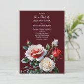 Pretty pink white red roses dark floral wedding einladung (Stehend Vorderseite)