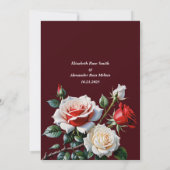 Pretty pink white red roses dark floral wedding einladung (Rückseite)