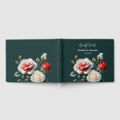 Pretty pink white red roses floral green wedding gästebuch (Voll)