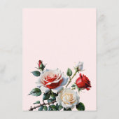 Pretty pink white red roses floral wedding begleitkarte (Rückseite)