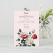 Pretty pink white red roses floral wedding begleitkarte (Stehend Vorderseite)