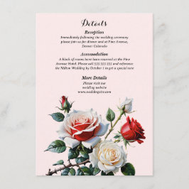 Pretty pink white red roses floral wedding begleitkarte