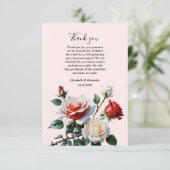 Pretty pink white red roses floral wedding  dankeskarte (Stehend Vorderseite)