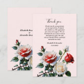 Pretty pink white red roses floral wedding  dankeskarte (Vorne/Hinten)