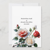 Pretty pink white red roses floral wedding einladung (Rückseite)