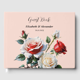 Pretty pink white red roses floral wedding  gästebuch