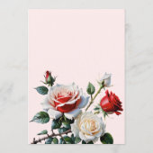 Pretty pink white red roses floral wedding menükarte (Rückseite)
