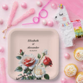 Pretty pink white red roses floral wedding pappteller (Party)