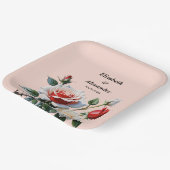 Pretty pink white red roses floral wedding pappteller (Gewinkelt)