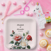 Pretty pink white red roses floral wedding pappteller (Party)