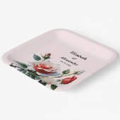 Pretty pink white red roses floral wedding pappteller (Gewinkelt)