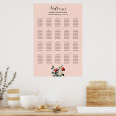 Pretty pink white red roses seating chart poster (Küche)