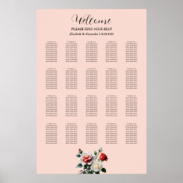 Pretty pink white red roses seating chart poster