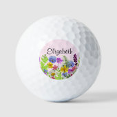 Pretty pink wildflowers with custom name womens golfball (Vorderseite)