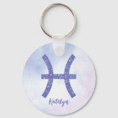 Pretty Pisces Astrology Sign Personalized Purple Schlüsselanhänger (Vorderseite)