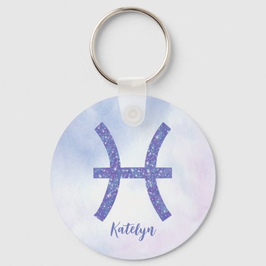 Pretty Pisces Astrology Sign Personalized Purple Schlüsselanhänger (Rückseite)