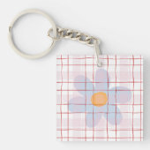 Pretty plaid with floral pink blue pattern modern schlüsselanhänger (Vorderseite)