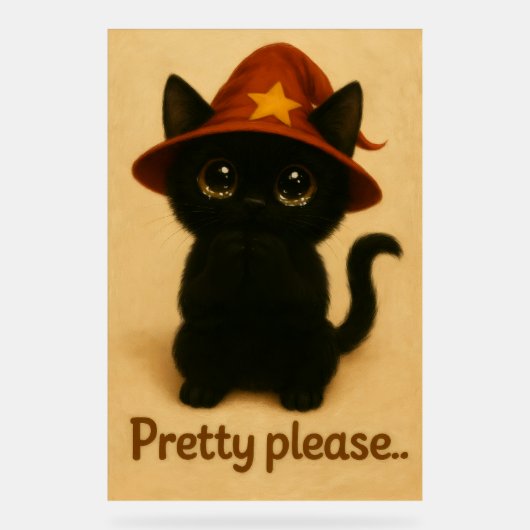 Pretty Please – Cute Black Cat with Wizard Hat Acrylschild (Vorderseite)