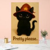 Pretty Please – Cute Black Cat with Wizard Hat Acrylschild (Hochzeit)
