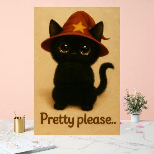 Pretty Please – Cute Black Cat with Wizard Hat Acrylschild (Hochzeit)