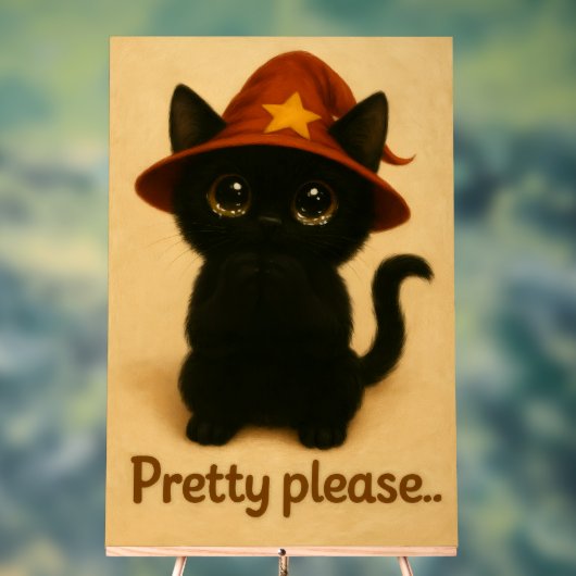 Pretty Please – Cute Black Cat with Wizard Hat Acrylschild (Neutral)