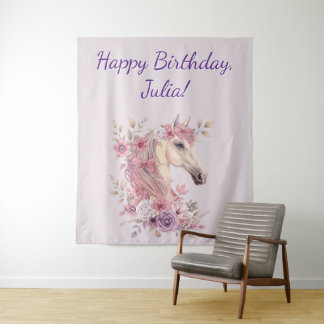 Pretty Ponies and Petals Horse Birthday Banner Wandteppich