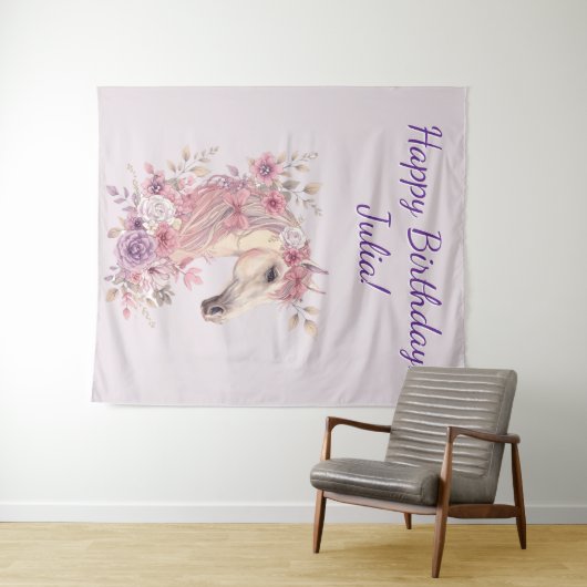 Pretty Ponies and Petals Horse Birthday Banner Wandteppich (Beispiel (Horizontal))