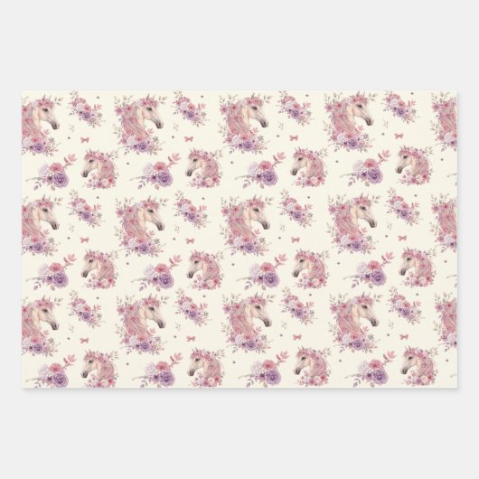 Pretty Ponies and Petals Horse Wrapping Paper Geschenkpapier Set (Vorderseite)