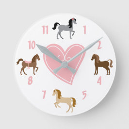Pretty Ponies and Pink Heart Horse Runde Wanduhr