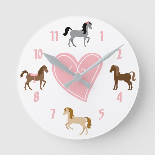 Pretty Ponies and Pink Heart Horse Runde Wanduhr (Vorderseite)