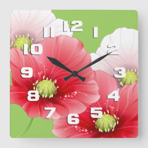 Pretty Poppies Floral Quadratische Wanduhr