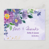 Pretty Purple Blue Floral Wedding Thank You Postkarte (Vorderseite)