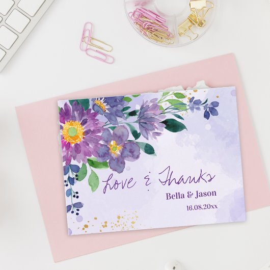 Pretty Purple Blue Floral Wedding Thank You Postkarte
