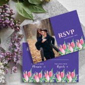 Pretty Purple & Blush Tulip Floral Photo Wedding RSVP Karte